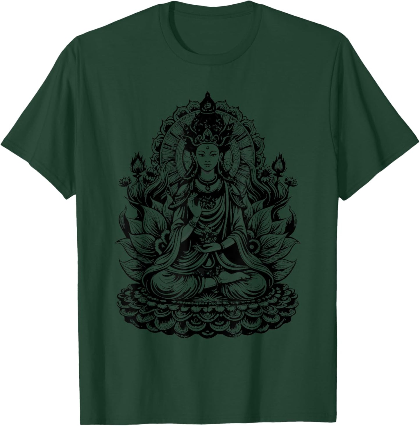 Vintage Spiritual Design Quan Yin Chinese Goddess of Compassion Kwan Yin Lotus , Small, Grey T-Shirt - T-Shirt | Forest