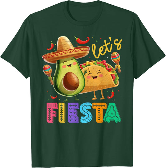 Cinco De Mayo Let's Fiesta Avocado Tacos Maracas Mexican T-Shirt - T-Shirt | Forest