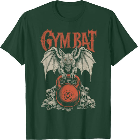 Goth Gym Bat Gothlete Funny Gothic Fitness Occult Kettlebell T-Shirt - T-Shirt | Forest