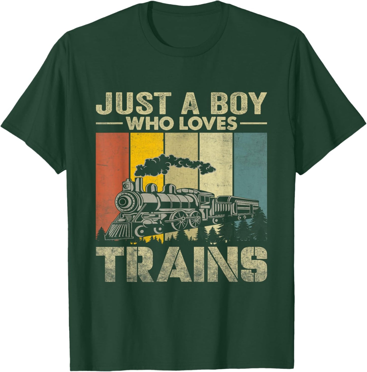 Funny Kids Just A Boy Who Loves Trains Vintage Graphic T-Shirt - T-Shirt | Forest