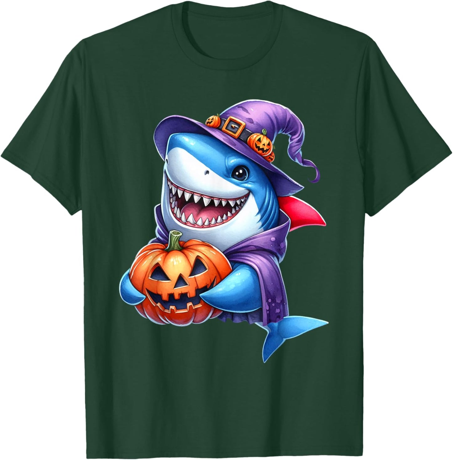 Shark Halloween Shark Lover Pumpkin Shark Halloween Boy Kids T-Shirt - T-Shirt | Forest
