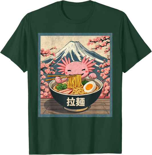 Anime, Axolotl, Ramen, Black, Small, Short Sleeve T-Shirt - T-Shirt | Forest
