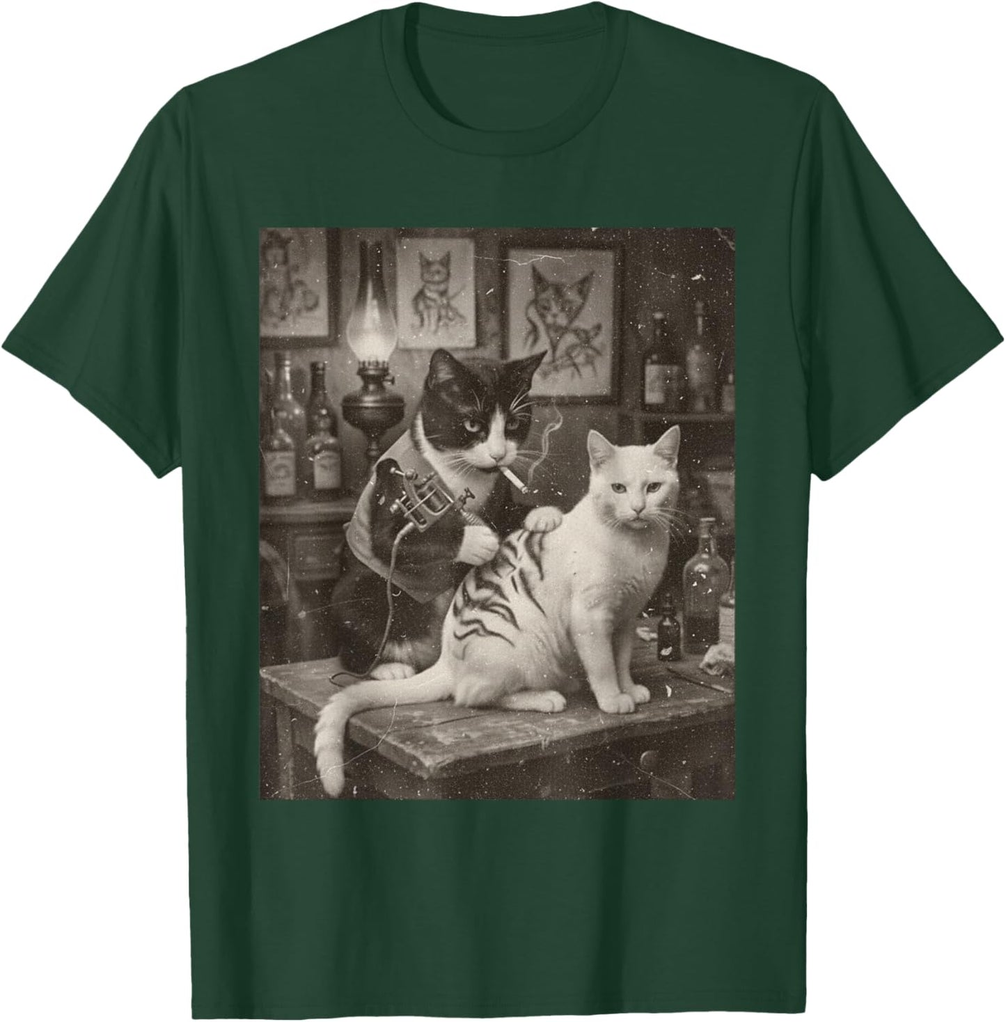 Tattoo Vintage Cat Smoking Ink Kitty Funny Artist Meme T-Shirt - T-Shirt | Forest