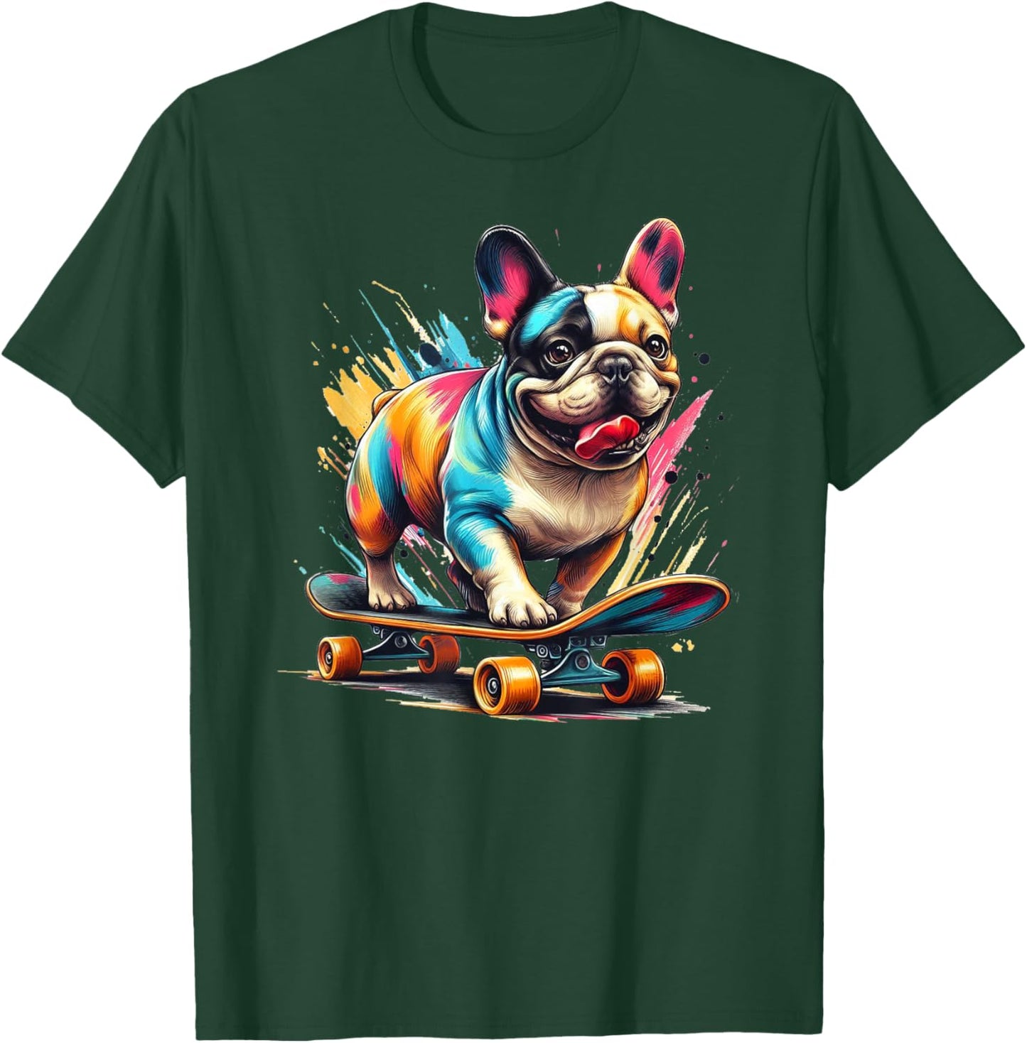 French Bulldog On Skateboard - Funny Frenchie Dog T-Shirt - T-Shirt | Forest