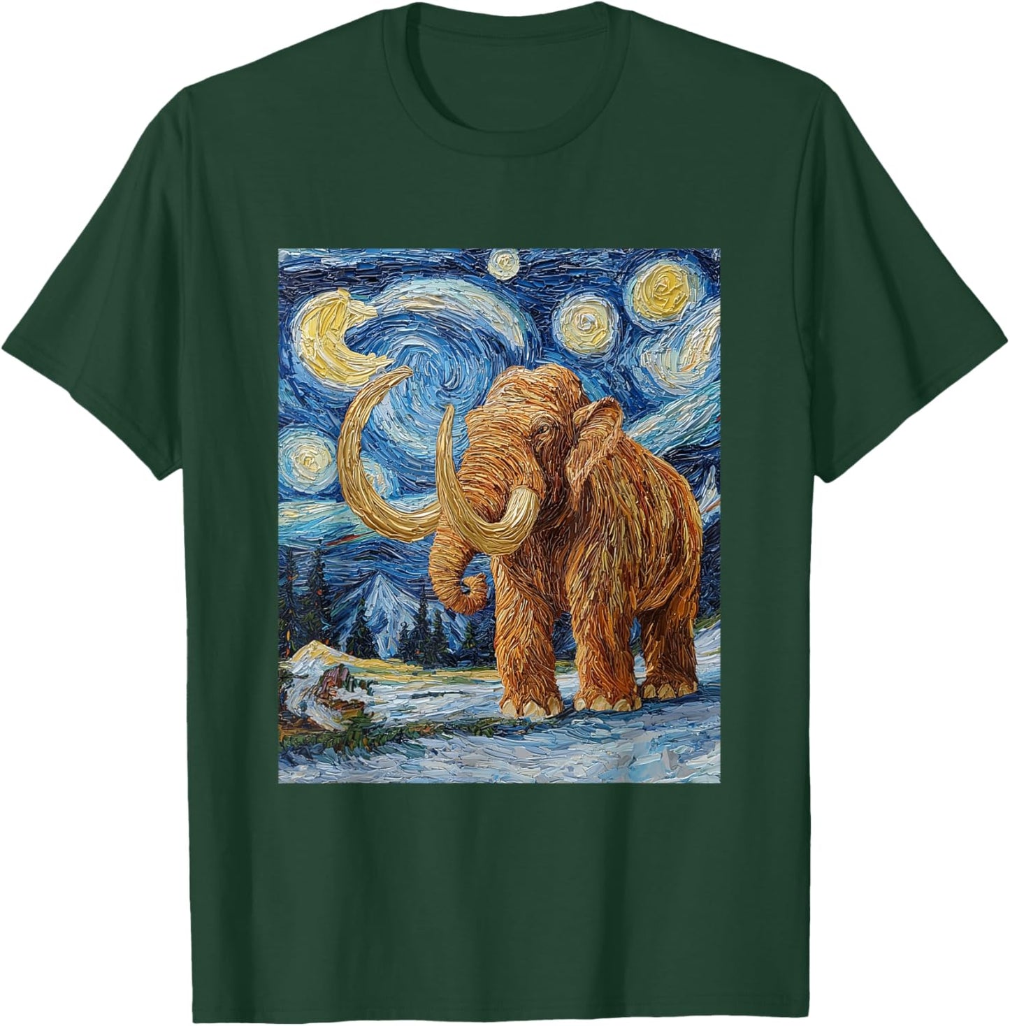 Woolly Mammoth Ice Age - Van Gogh Style - Starry Night T-Shirt - T-Shirt | Forest