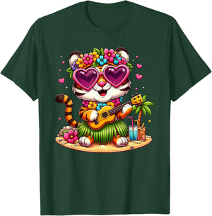 Funny Tiger Hawaiian Costume Kids Summer Vacation Tiger T-Shirt - T-Shirt | Forest