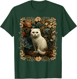 Scottish Fold White Cat in a Vintage Cottage Garden T-Shirt - T-Shirt | Forest