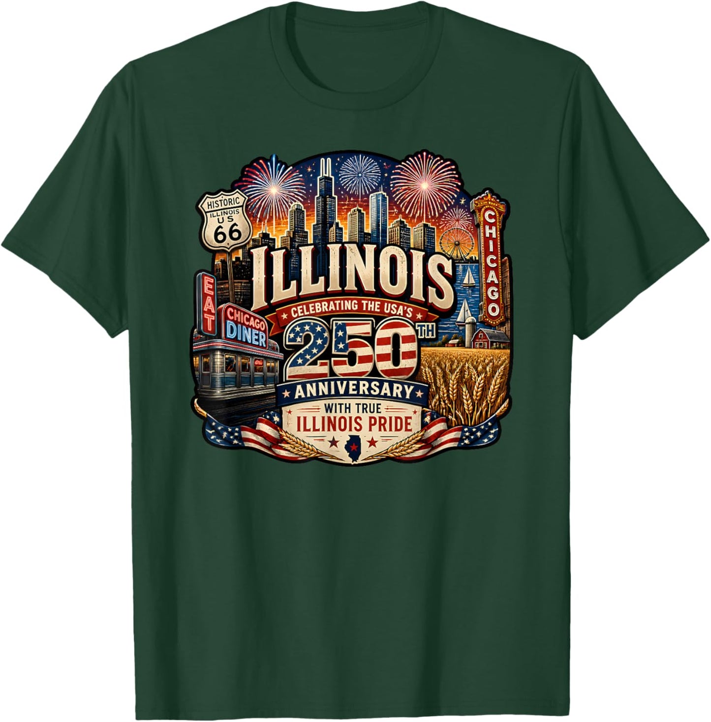 USA 250th Anniversary Illinois Pride T-Shirt - T-Shirt | Forest