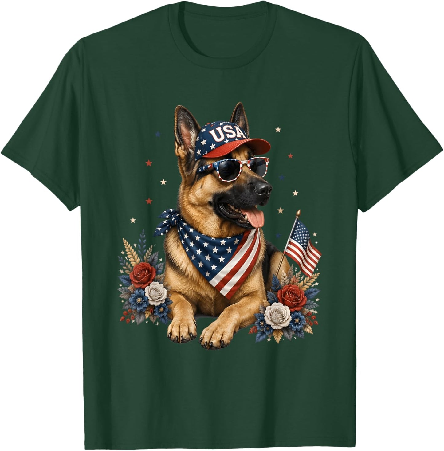 4th of July Patriotic German Shepherd Dog USA Flag T-Shirt - T-Shirt | Forest