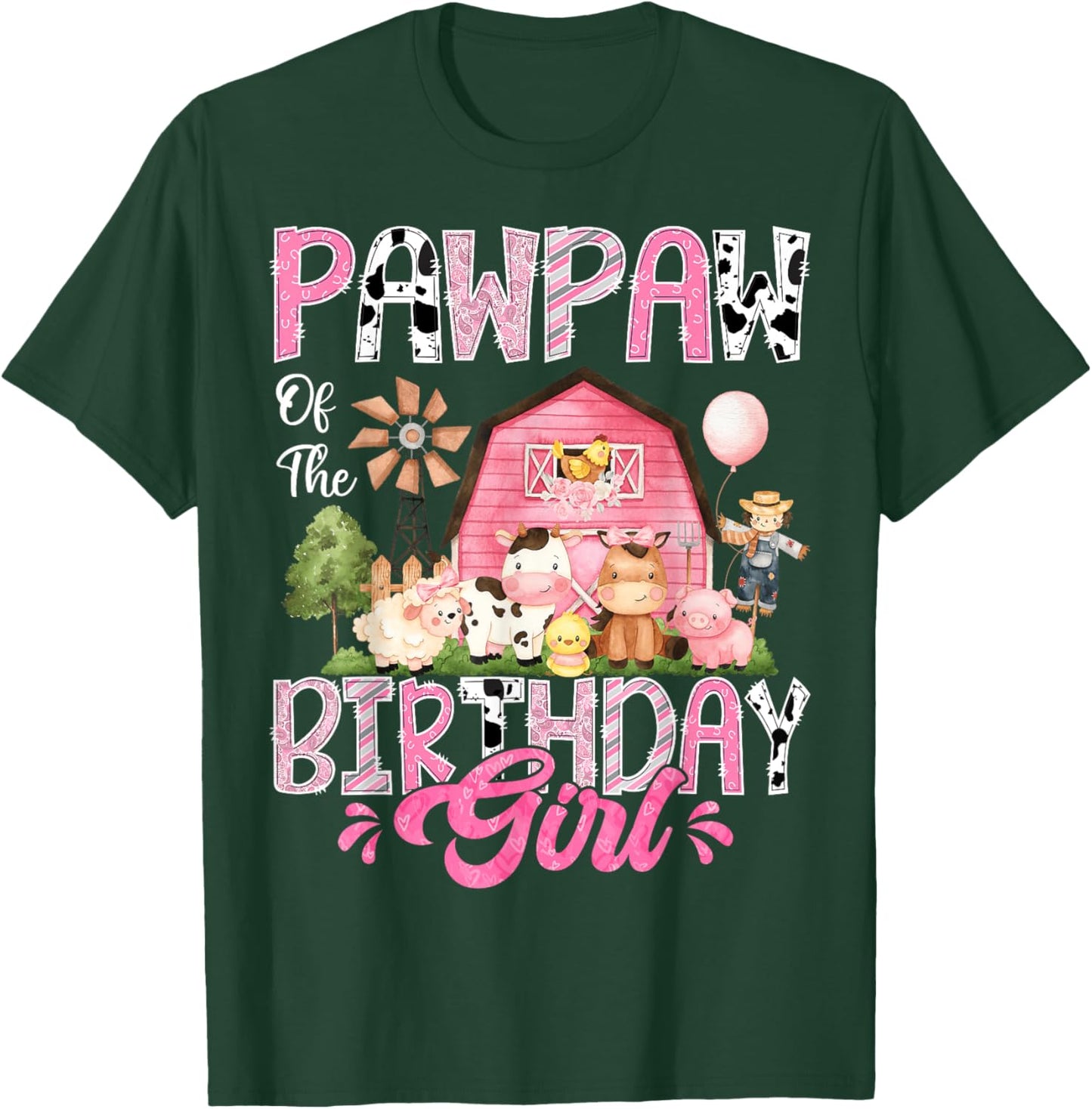 Pawpaw Of The Birthday Girl Pink Farm Cow First Birthday T-Shirt - T-Shirt | Forest