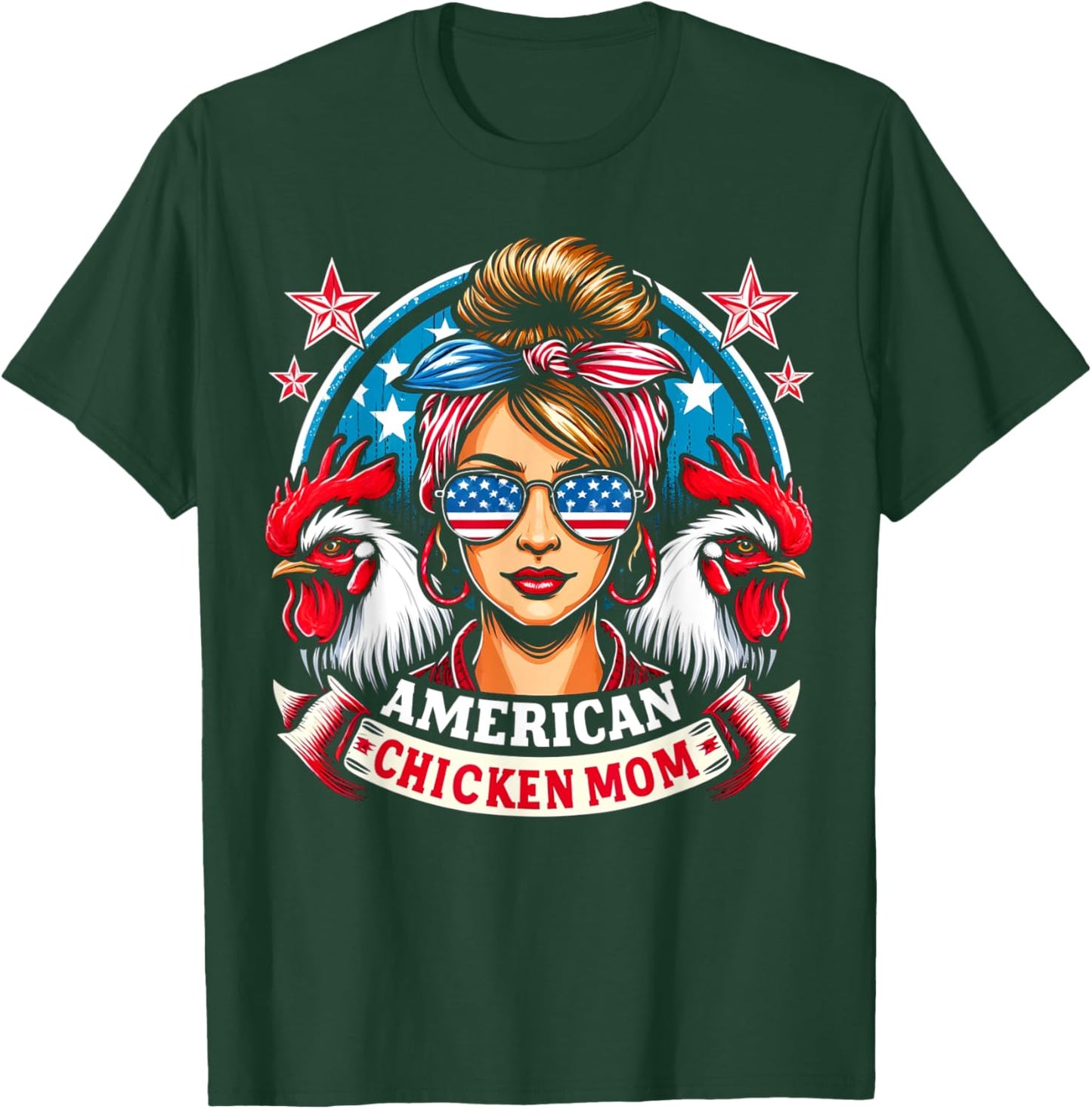 Patriotic America Chicken Mom 4th of July USA Chicken Lover Kids Men T-Shirt - T-Shirt | Forest