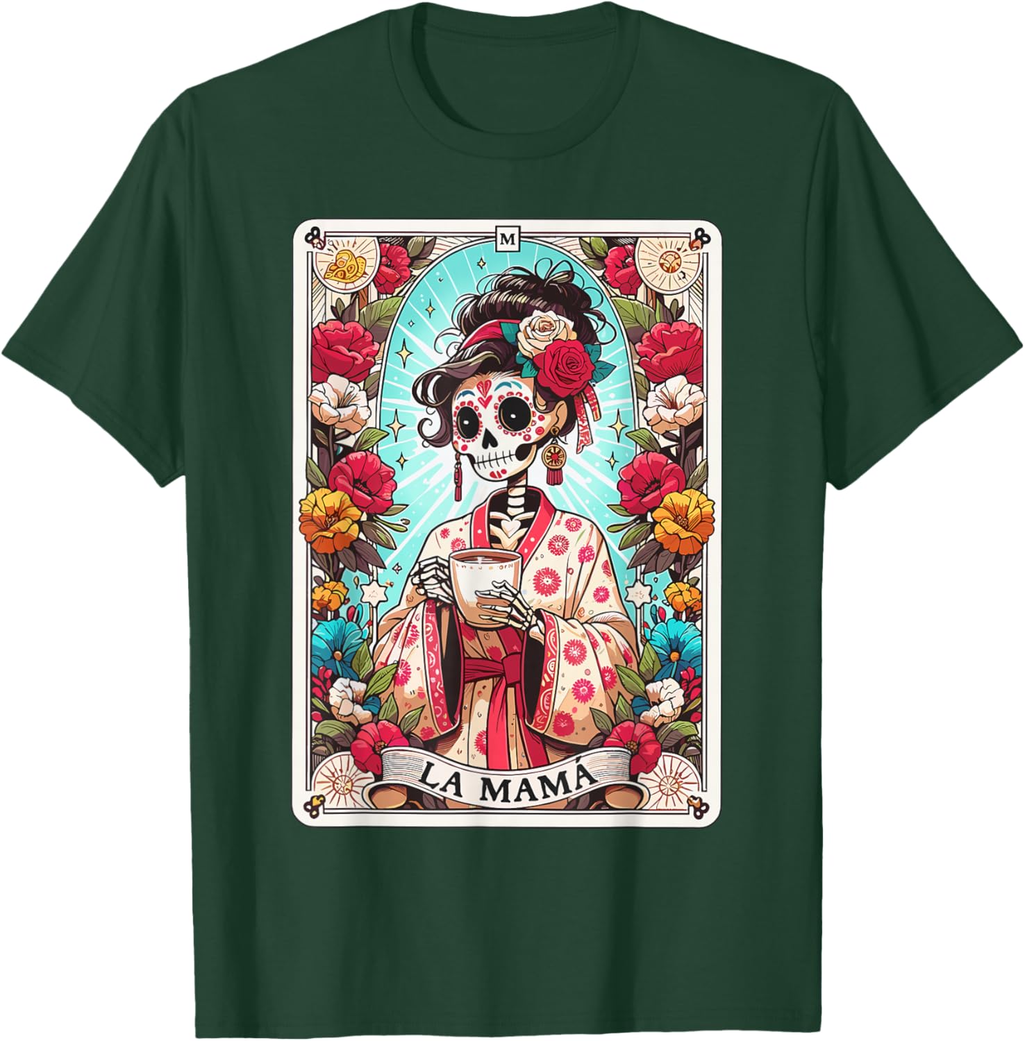 Funny La Mama Tarot Card Mexican Skeleton Mama Happy T-Shirt - T-Shirt | Forest