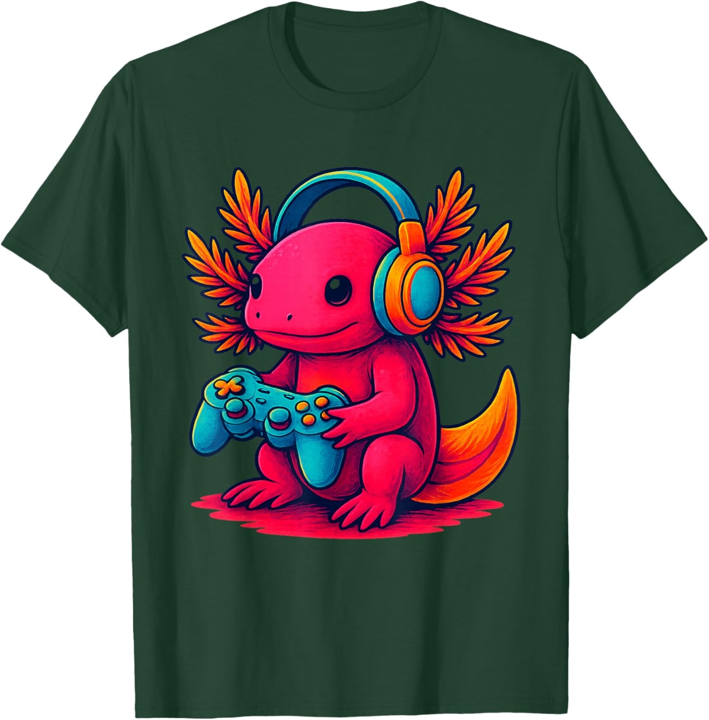 Gamer Axolotl Video Game Pet Amphibian T-Shirt - T-Shirt | Forest
