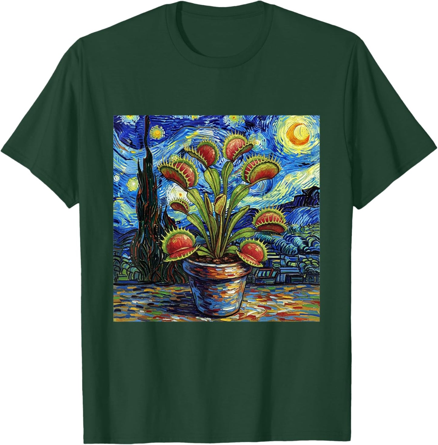 Venus Flytrap Carnivorous Plant Starry Night Van Gogh Style T-Shirt - T-Shirt | Forest