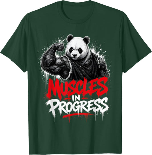 Panda Muscles in Progress Funny Workout Panda Gym Fitness T-Shirt - T-Shirt | Forest