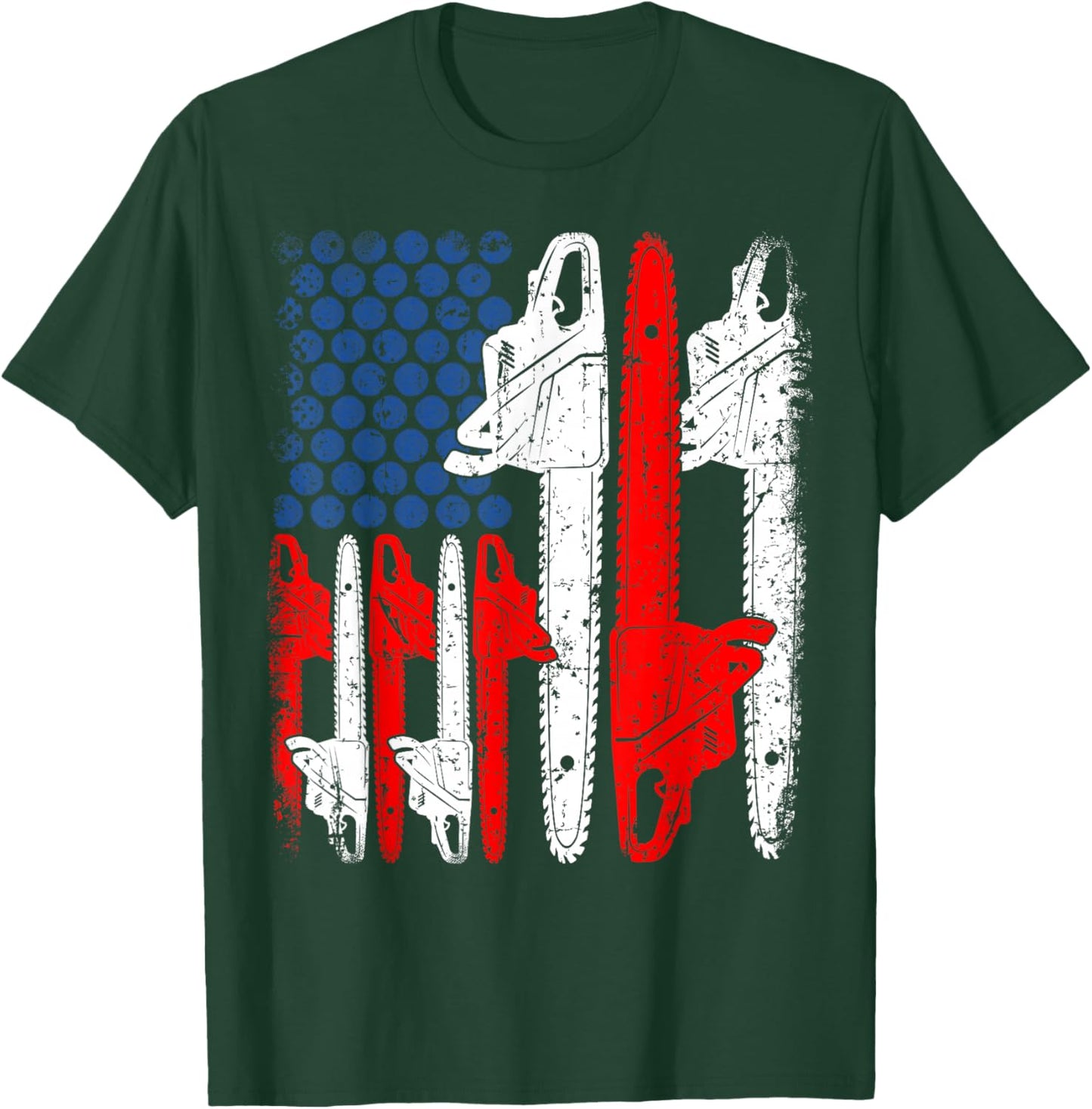 Funny Saw Machine USA American Flag Arborists 4th Of July T-Shirt - T-Shirt | Forest