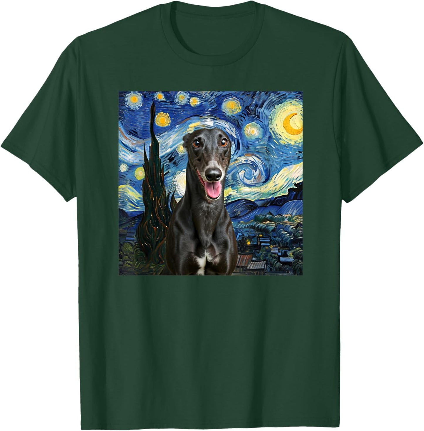 Black Greyhound Starry Night Dog Lover Gift Women Kids T-Shirt - T-Shirt | Forest
