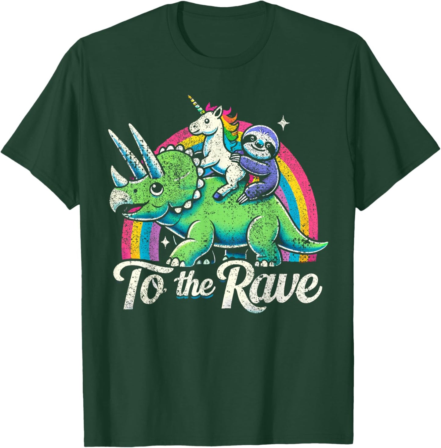 Techno Party Unicorn Sloth Dinosaur Rave Music T-Shirt - T-Shirt | Forest