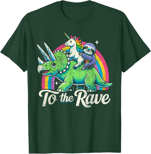 Techno Party Unicorn Sloth Dinosaur Rave Music T-Shirt - T-Shirt | Forest