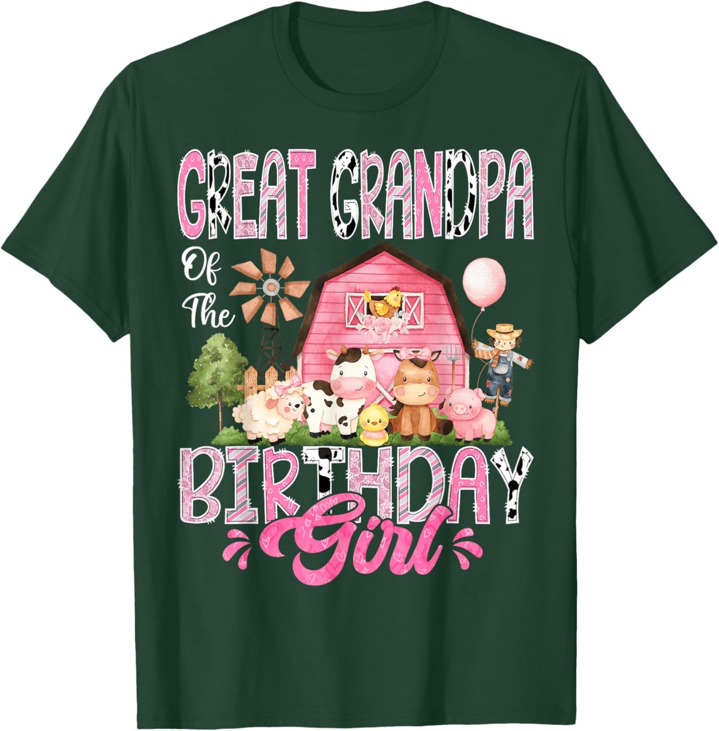 Great Grandpa Of The Birthday Girl Pink Farm Cow Birthday T-Shirt - T-Shirt | Forest