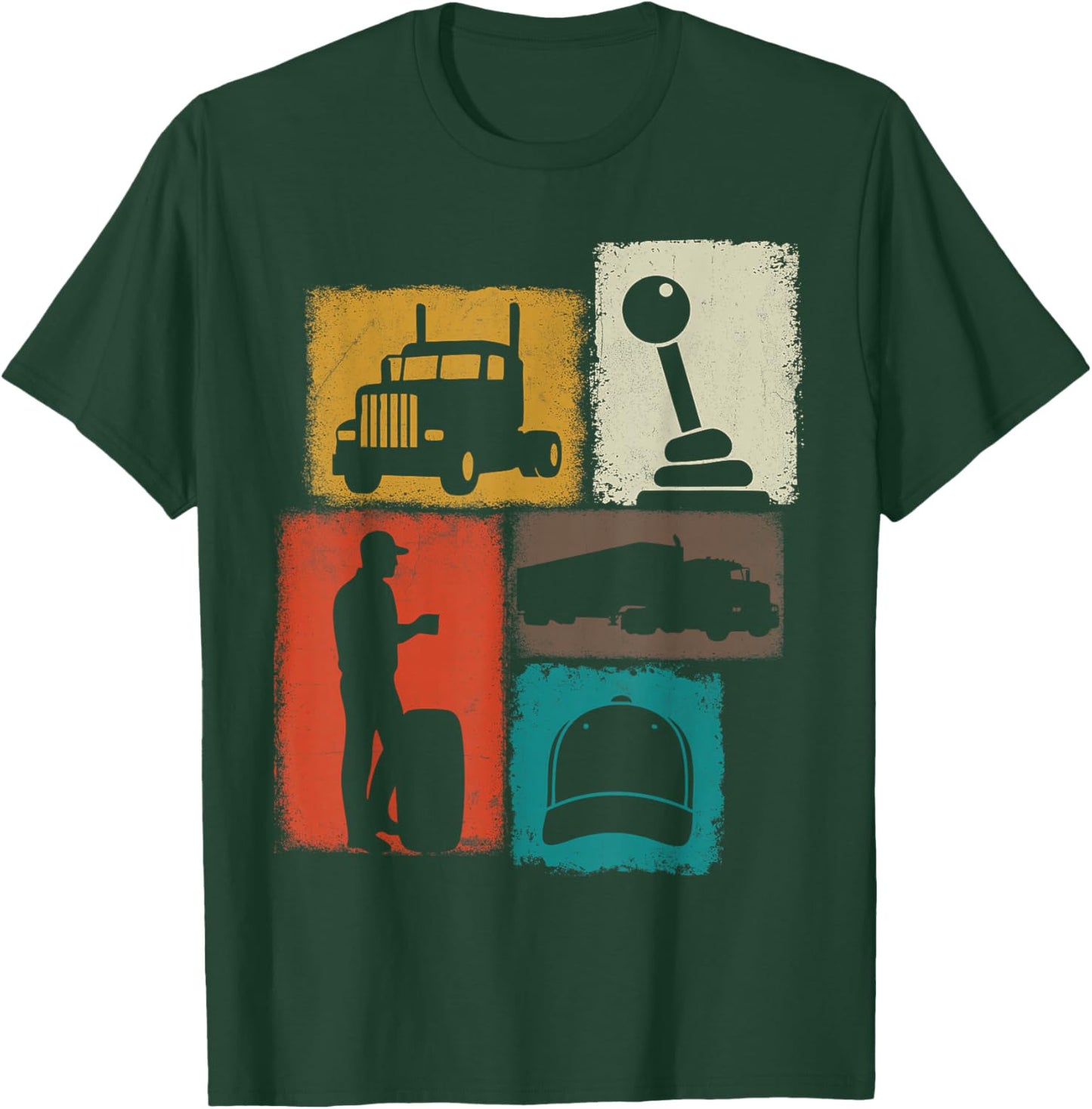 Trucker Vintage Collage Trucking Men Truck Driver T-Shirt - T-Shirt | Forest