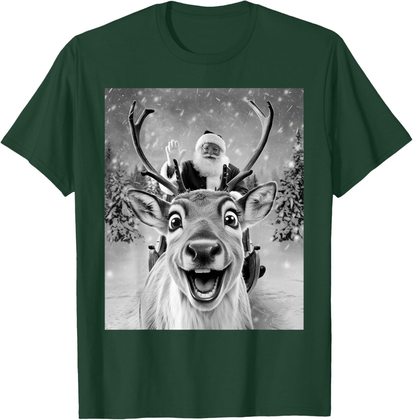 Funny Reindeer Selfie Santa Christmas Gifts Men Women Kid T-Shirt - T-Shirt | Forest