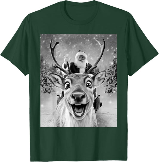 Funny Reindeer Selfie Santa Christmas Gifts Men Women Kid T-Shirt - T-Shirt | Forest