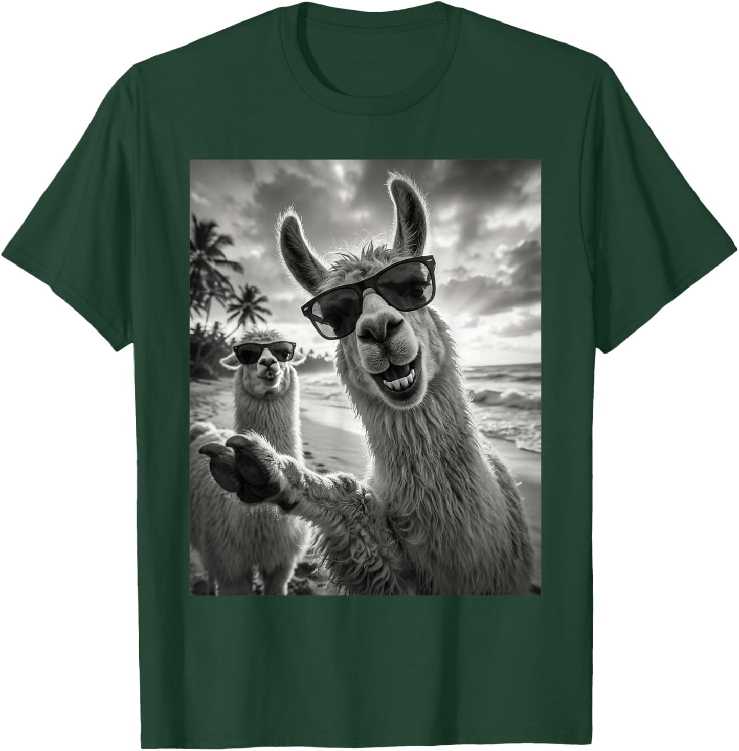 Cool Llama Selfie At The Beach, Cute Llamas Alpaca T-Shirt - T-Shirt | Forest