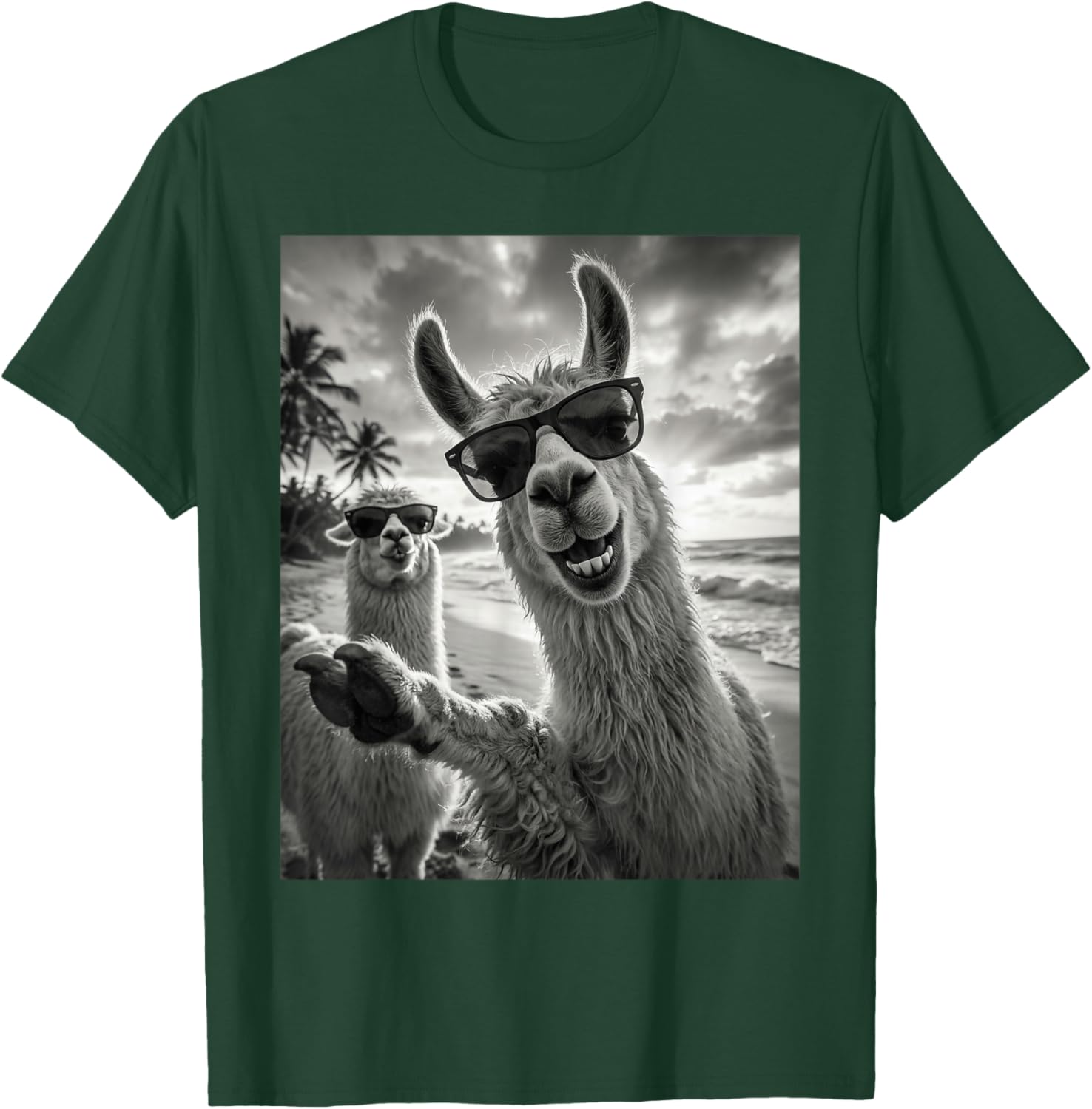 Cool Llama Selfie At The Beach, Cute Llamas Alpaca T-Shirt - T-Shirt | Forest