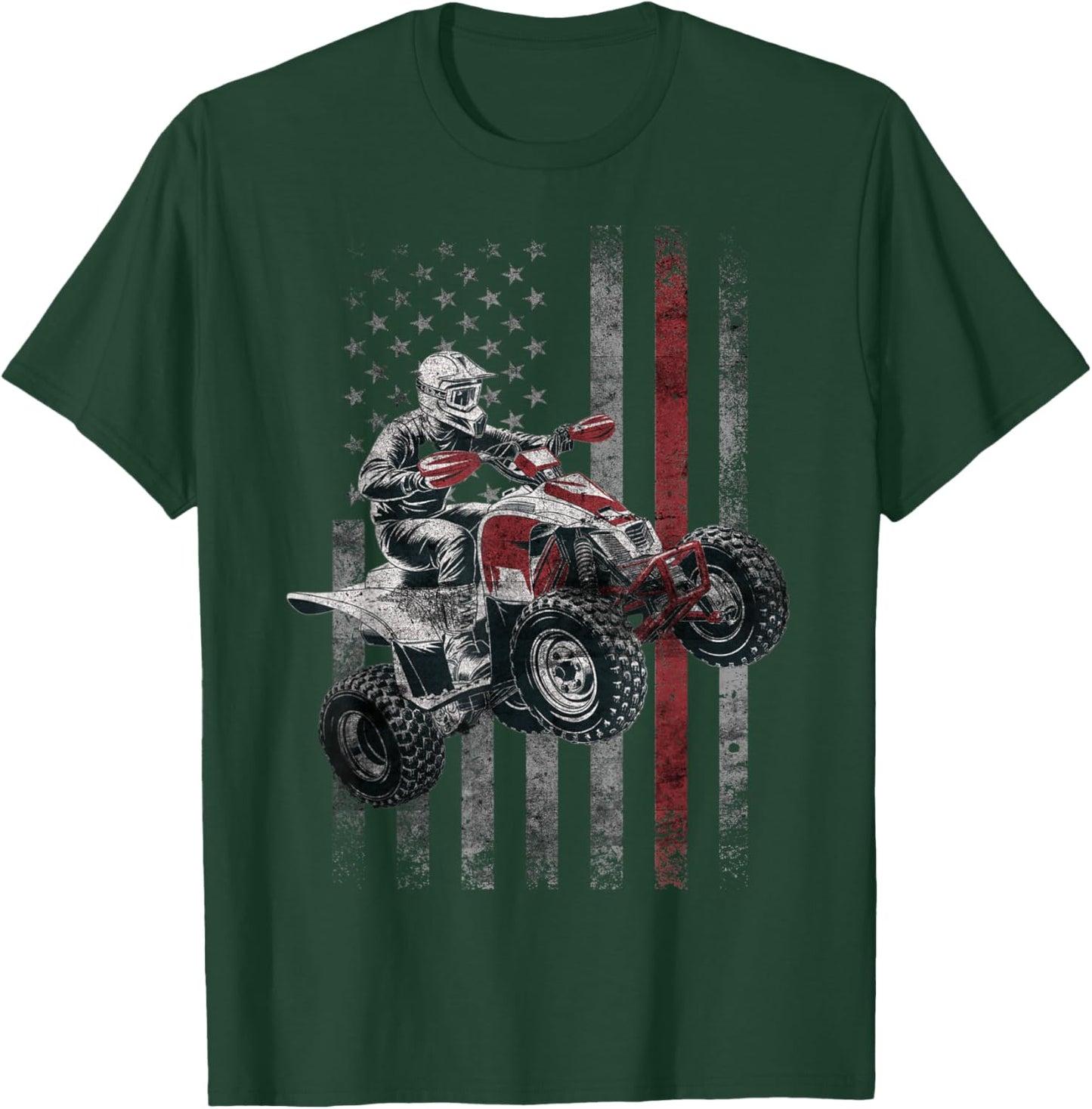 Vintage American Flag ATV Racing 4 Wheeler Dirt Bike ATV T-Shirt - T-Shirt | Forest