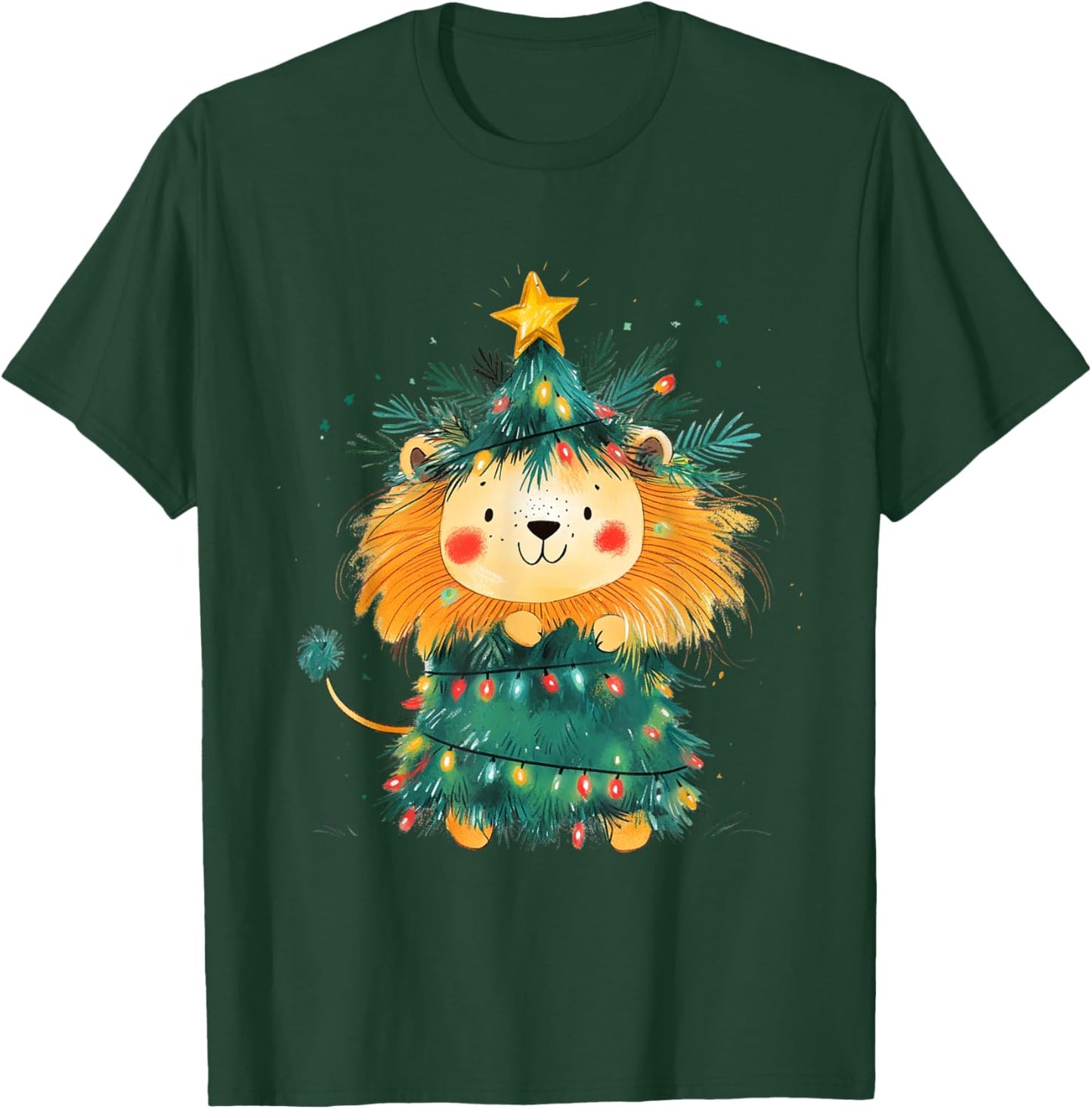 Lion Christmas Tree Pajamas Girls Boys Xmas Lights T-Shirt - T-Shirt | Forest