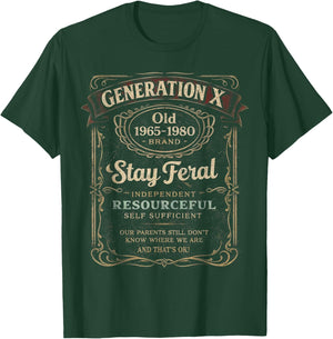 Generation X Stay Feral Born 1965 1980 Vintage T-Shirt - T-Shirt | Forest