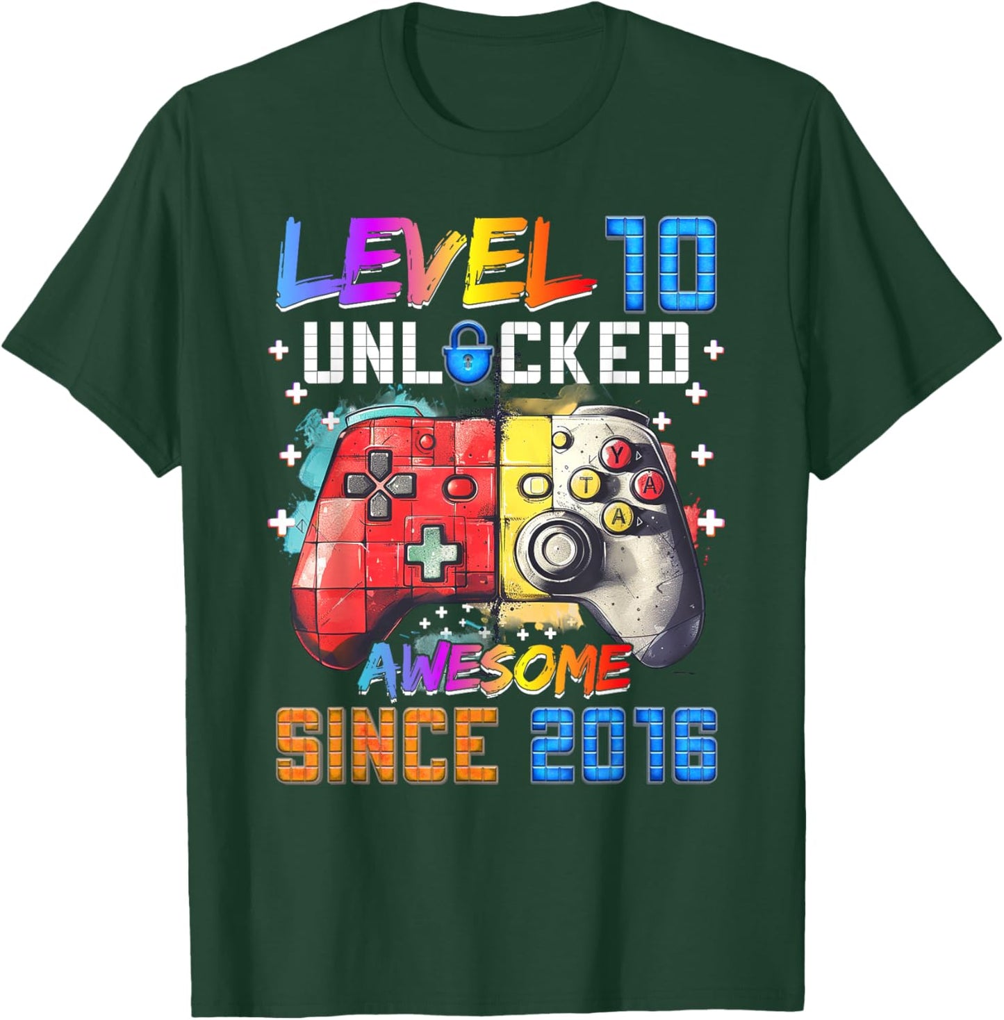 Level 10 Unlocked Funny Video Gamer 10th Birthday T-Shirt - T-Shirt | Forest