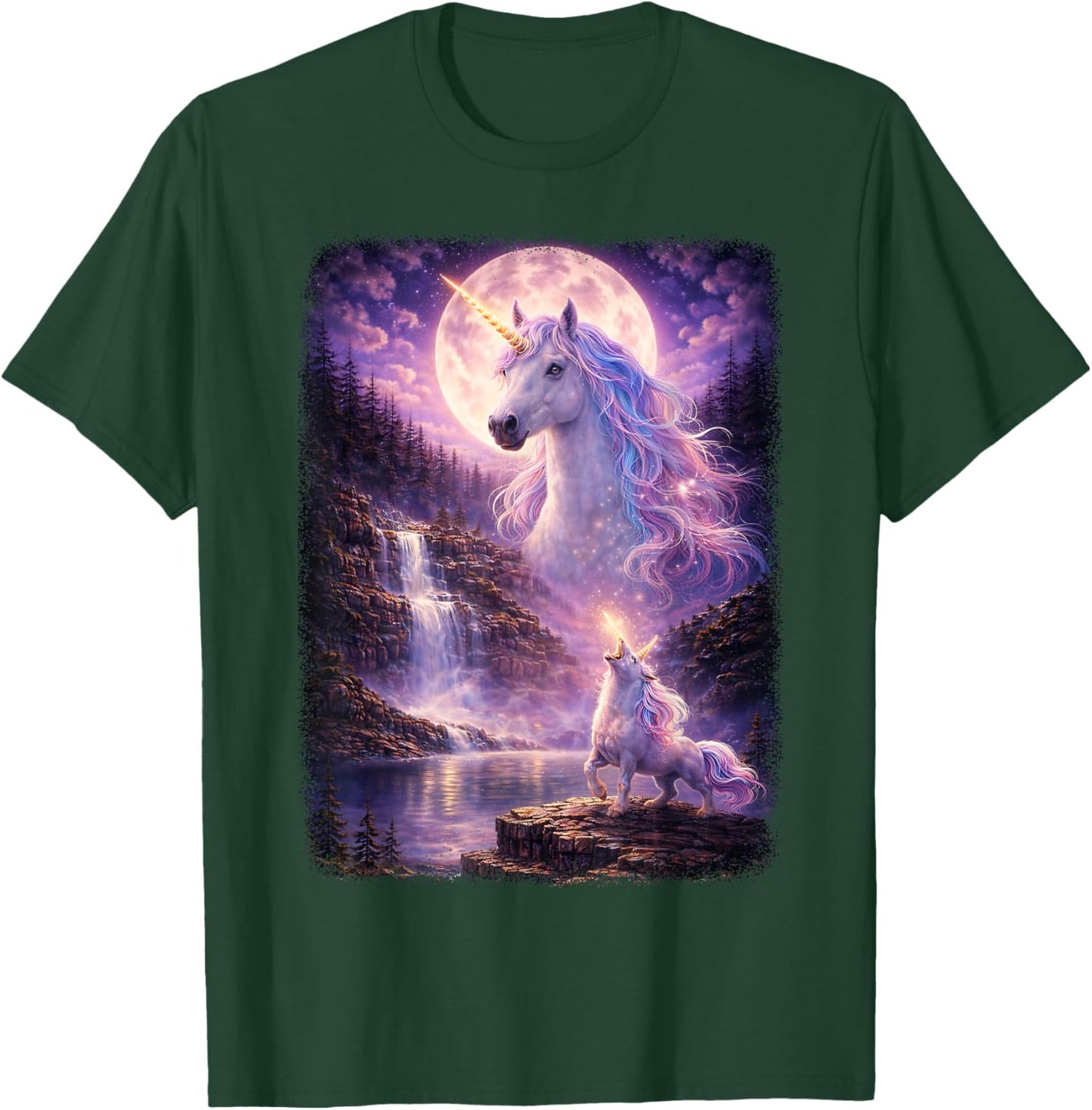 Einhorn heulend auf Mond Vintage Funny Mystic T-Shirt - T-Shirt | Forest