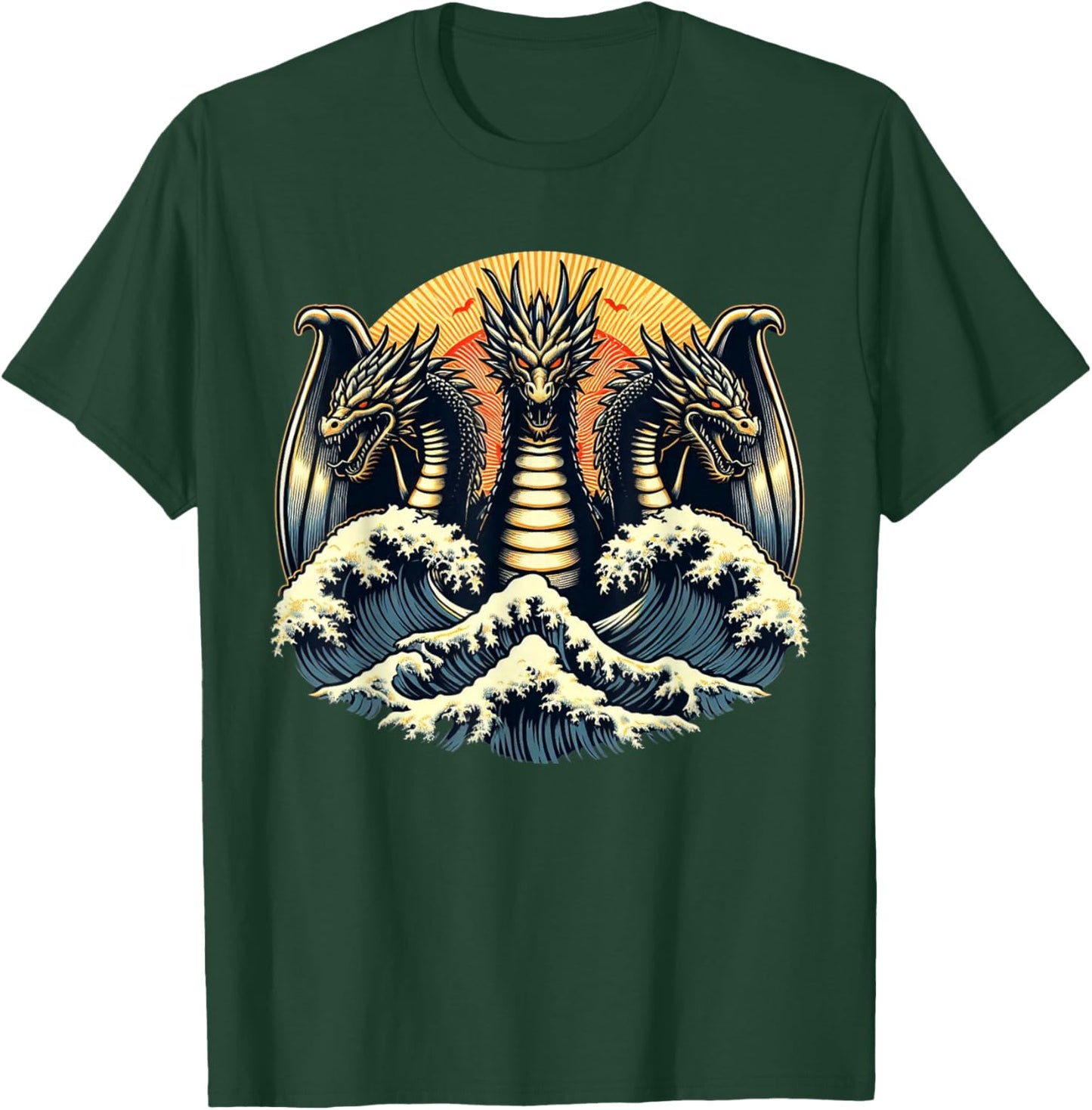 Japanese Dragon King Ghidorah Great Wave Off Kanagawa Sunset T-Shirt - T-Shirt | Forest