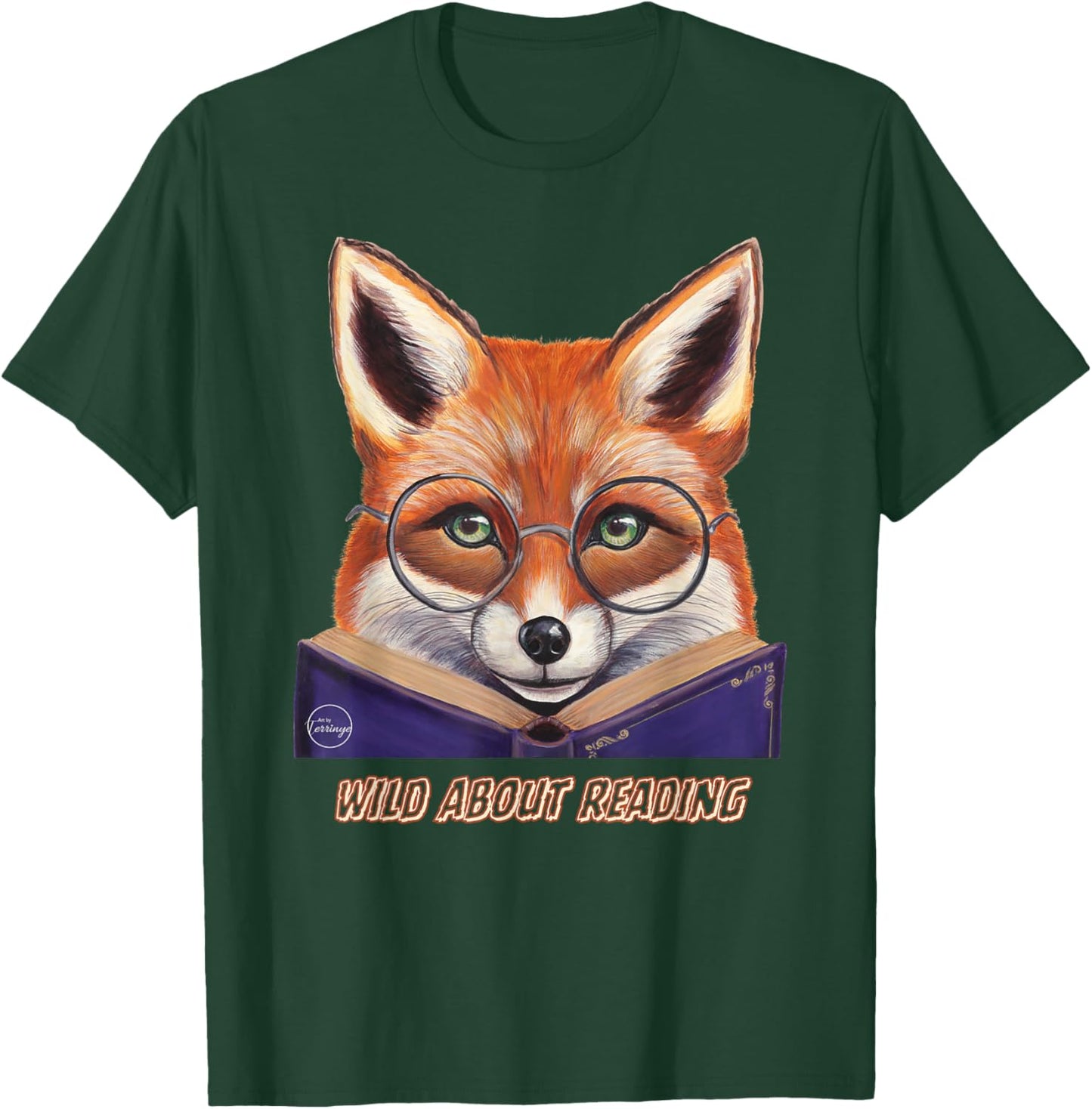 Fox Reading Book Glasses Wearing Animal Library School Zoo T-Shirt - T-Shirt | Forest