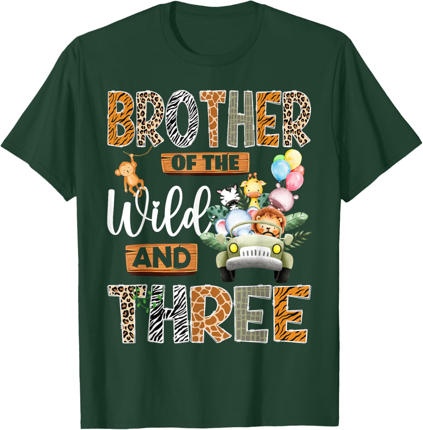 Brother of The Wild and Three 3Rd Birthday Boy Safari Truck T-Shirt - T-Shirt | Forest