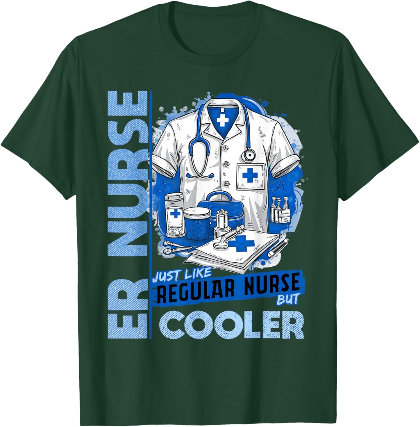 Cool ER Nurse Apparel Healthcare Professionals ER Nurse Black Small Modern Classic U-Neck Short Sleeve Humorous ER Nurse Design T-Shirt - T-Shirt | Forest