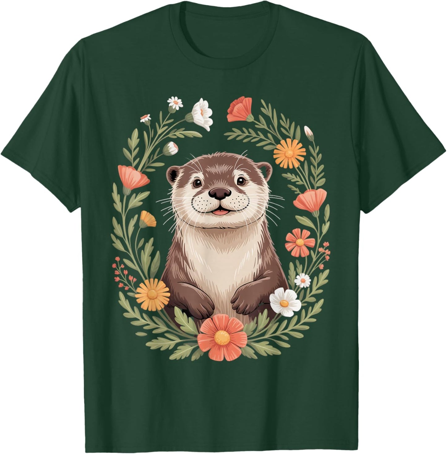 Flower Otter Floral Sea Animals Otter Cute Otter T-Shirt - T-Shirt | Forest