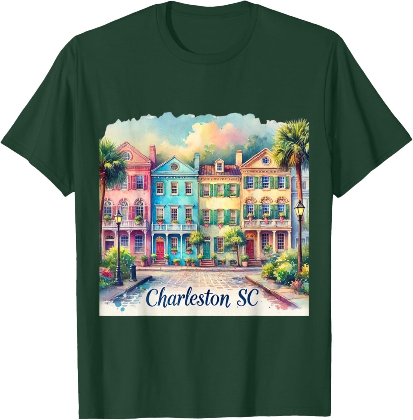 Charleston SC Rainbow Row Colorful Houses T-Shirt - T-Shirt | Forest