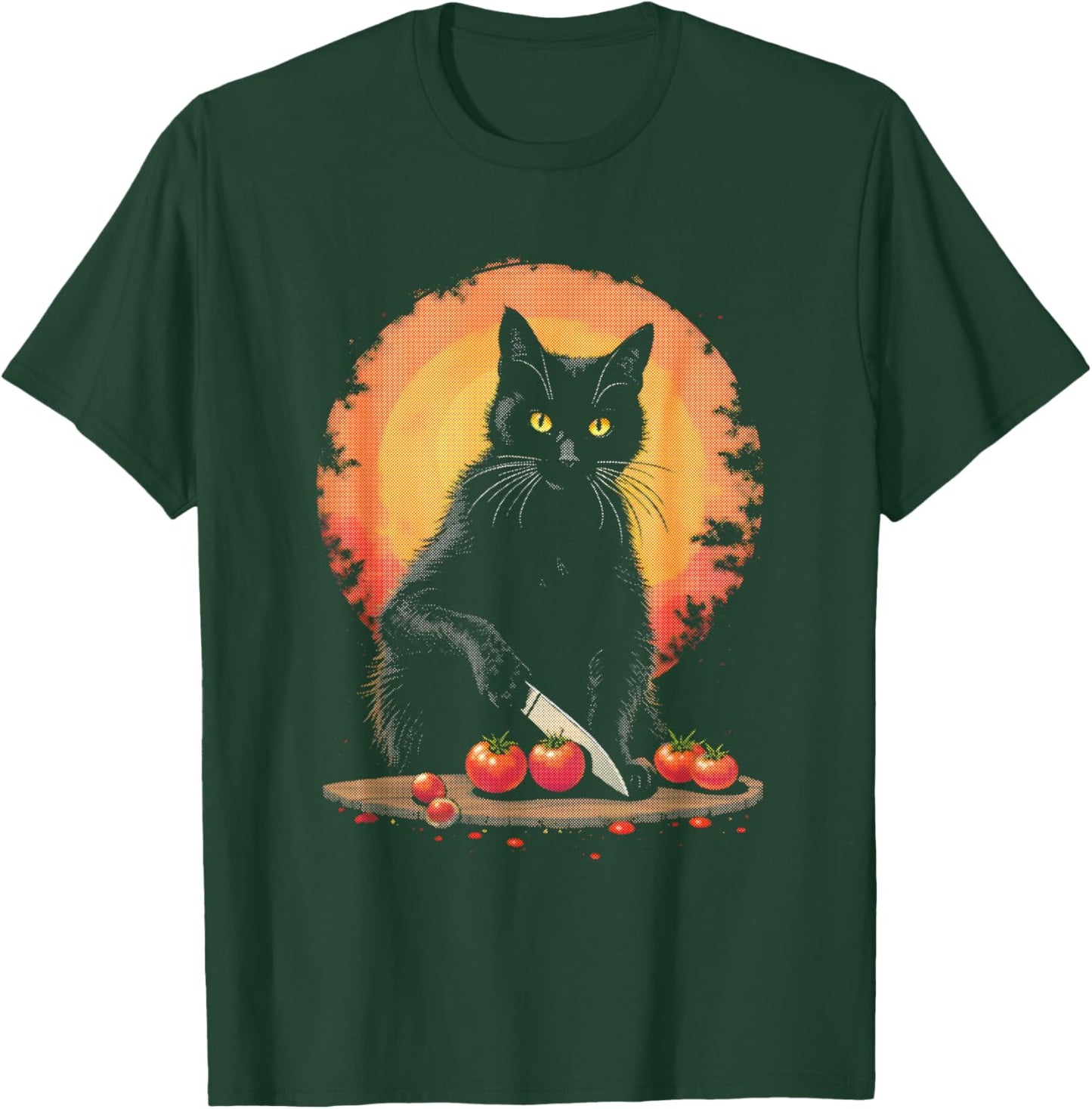 Black Cat Cutting Tomatoes - Funny Chef Cat Lover T-Shirt - T-Shirt | Forest