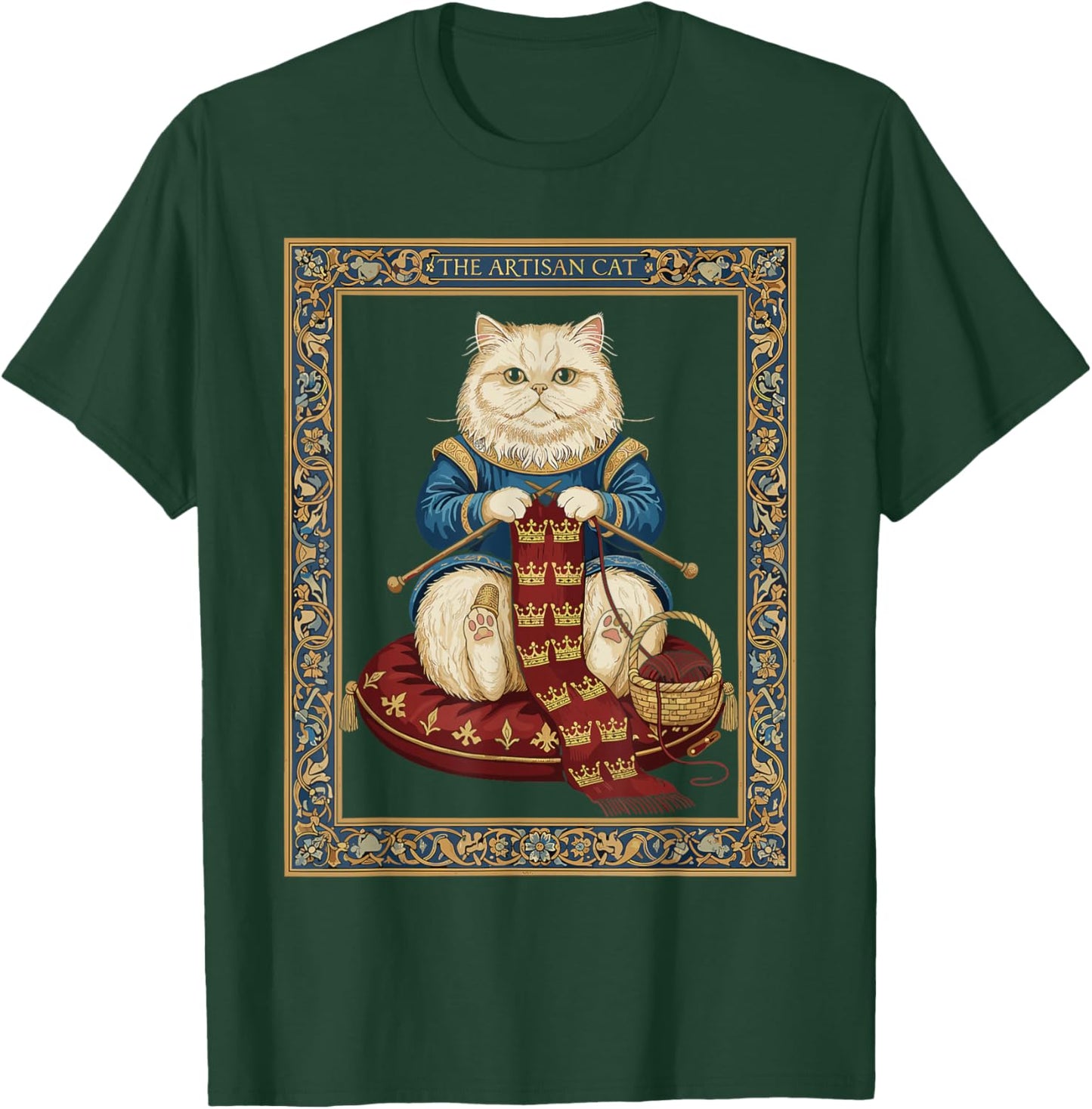 Cat Enthusiast Royal Knitting Animal Medieval Tapestry T-Shirt - T-Shirt | Forest