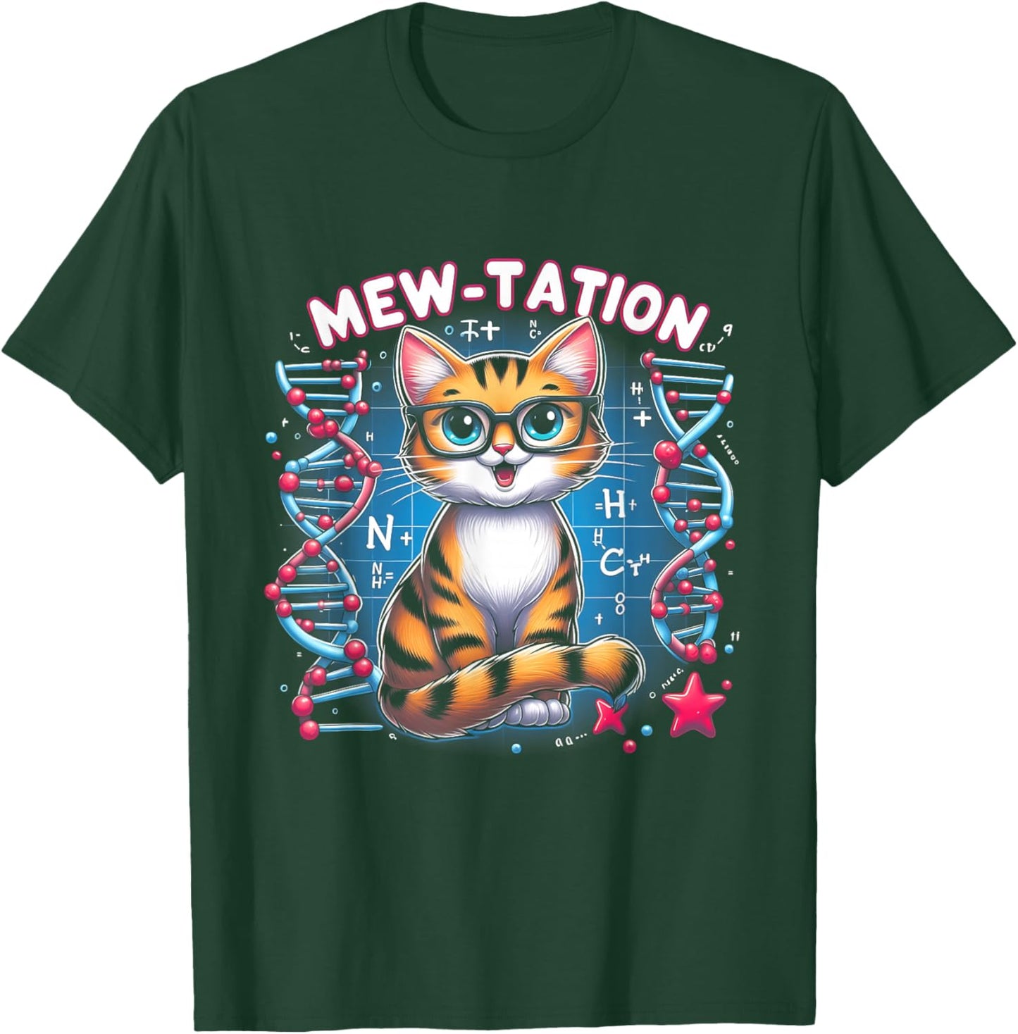 Mew-tation Funny Cat Science DNA Cells Biology Teacher T-Shirt - T-Shirt | Forest