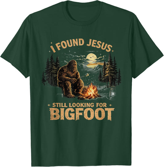 I Found Jesus Still Looking for Bigfoot Retro Vintage T-Shirt - T-Shirt | Forest