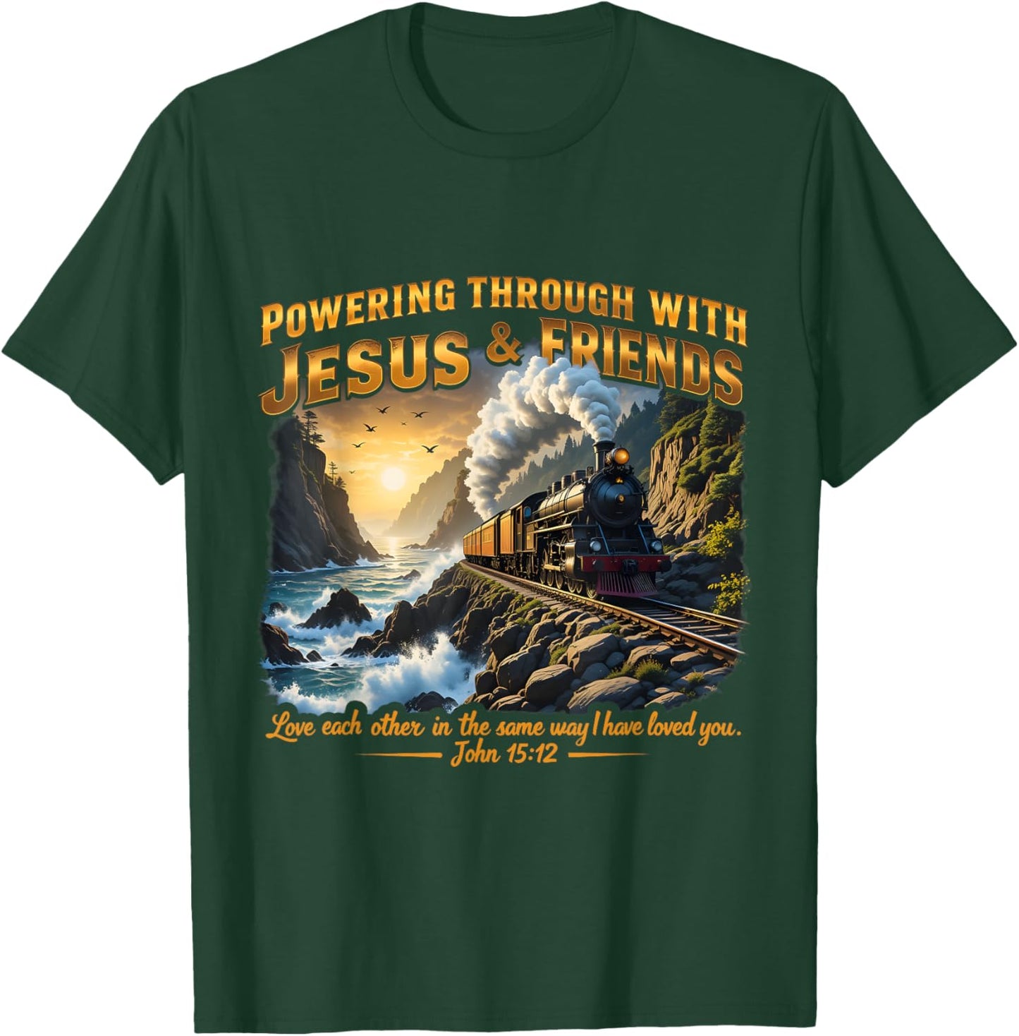 Through With Jesus Trip 2025 VBS Railway Train Ship Ocean T-Shirt - T-Shirt | Forest