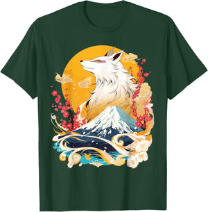 Kitsune Fox with Cherry Blossom Landscape T-Shirt - T-Shirt | Forest