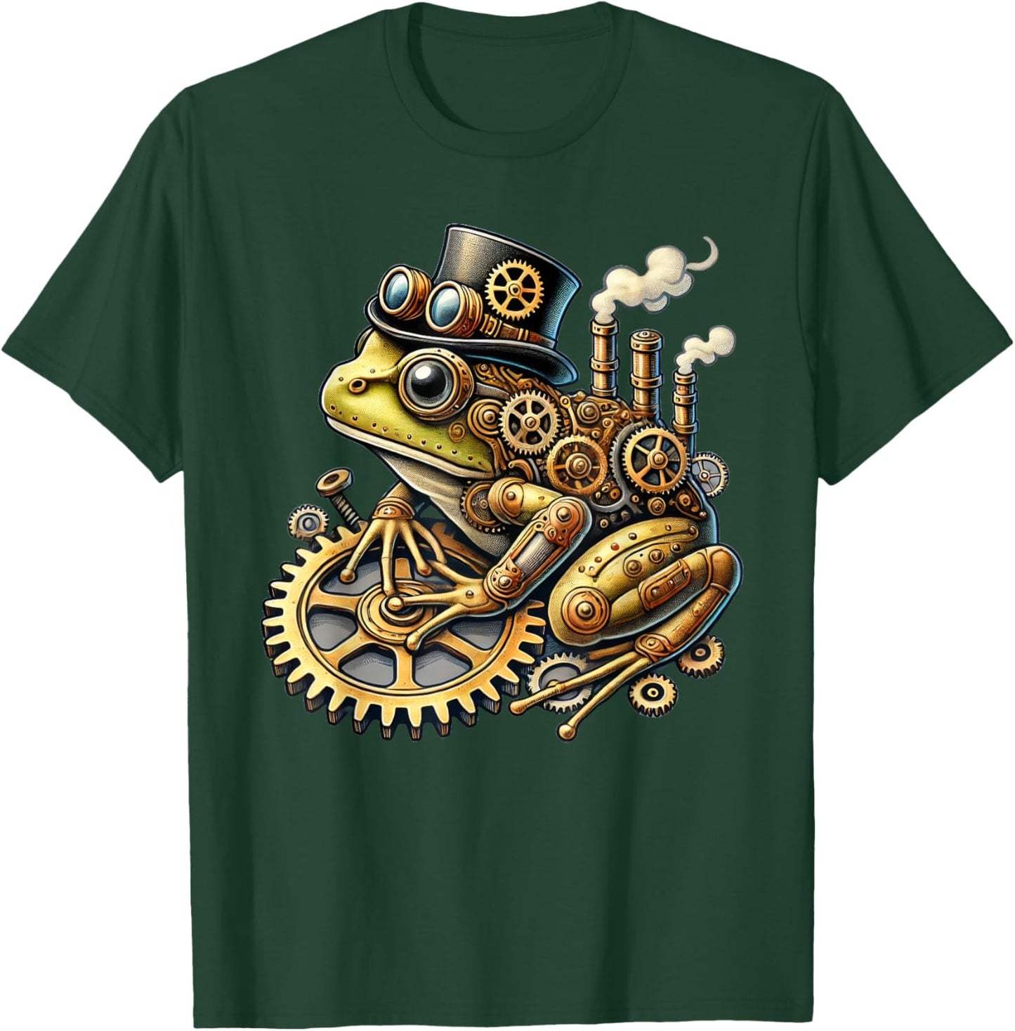 Steampunk Frog Fantasy Apparel Steampunk Frog Art - -Adults & Kids - Black - Small - Short Sleeve - Cotton Blend - Machine Wash T-Shirt - T-Shirt | Forest