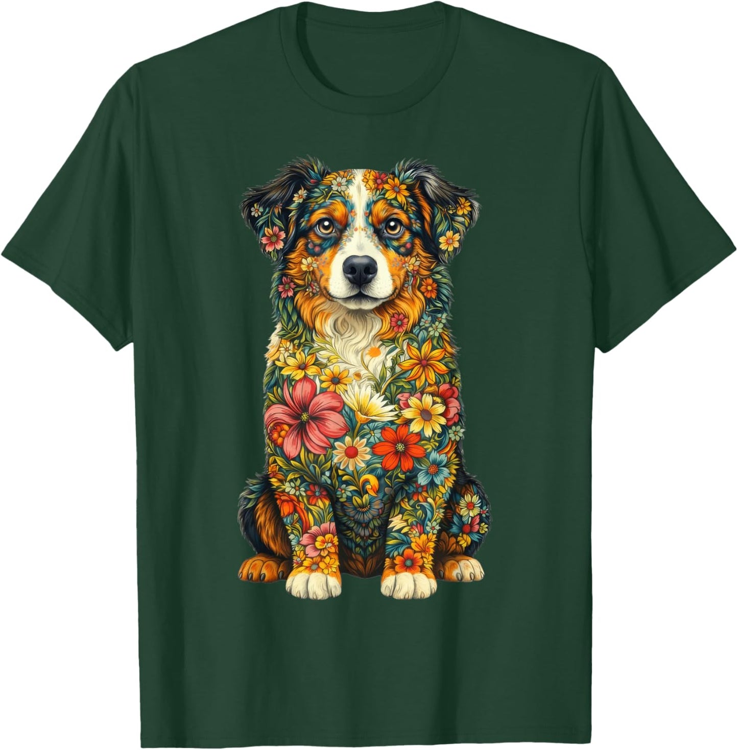 Floral Australian Shepherd Aussie Lover Dog Moms Mama Women T-Shirt - T-Shirt | Forest