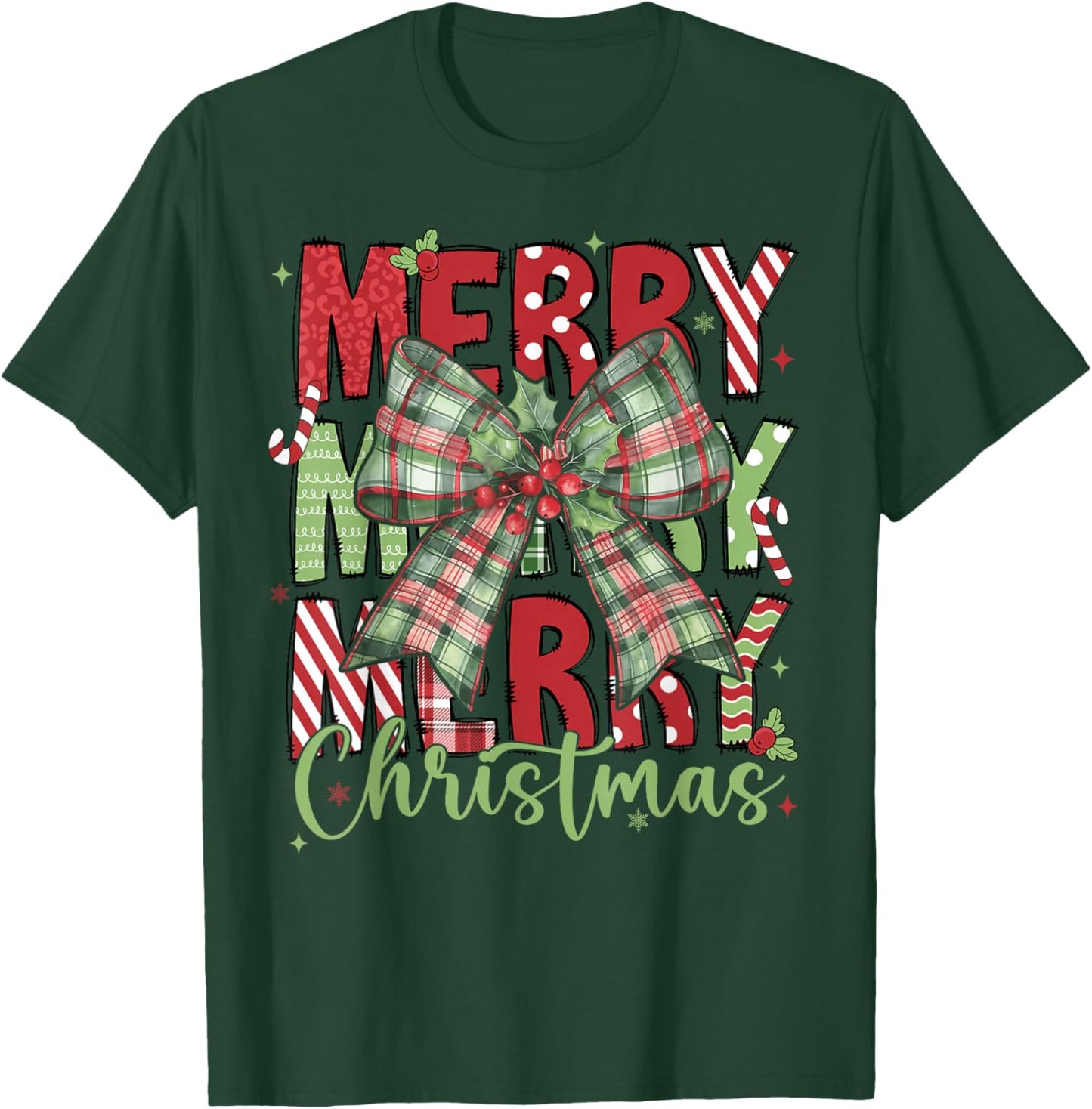 Merry Christmas Coquette Bow Xmas Pajamas Family Matching T-Shirt - T-Shirt | Forest