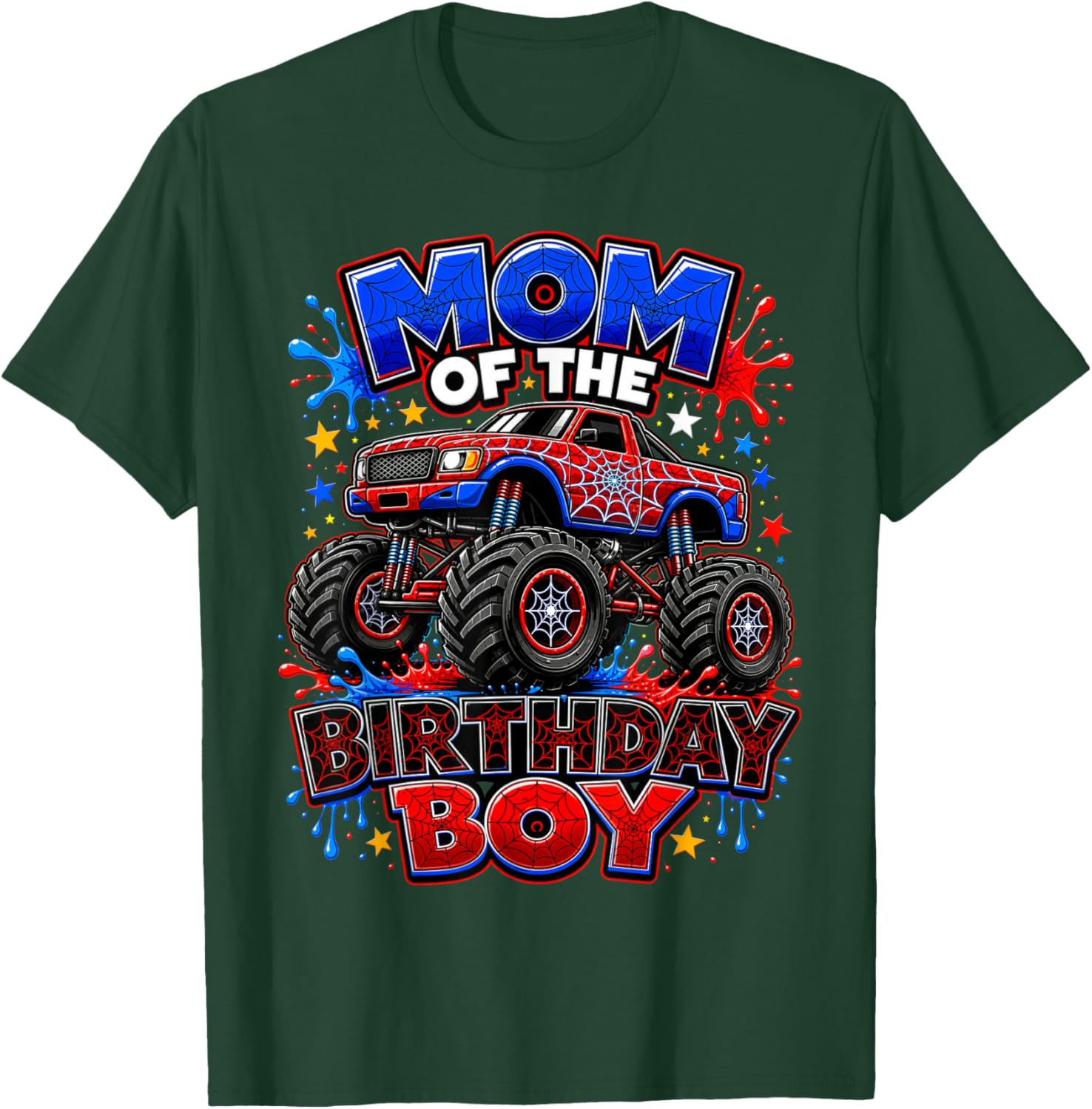 Mom of The Birthday Boy Monster Truck Spider Web T-Shirt - T-Shirt | Forest